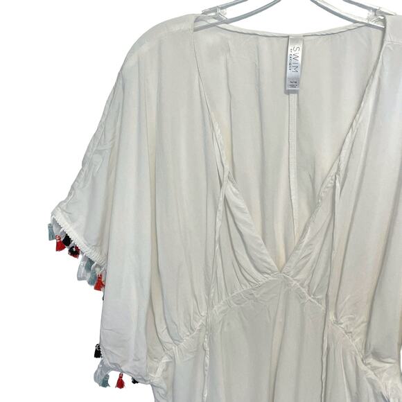 SWIM by Cacique Fringe Coverup Womens Size 14/16 White Gauze Boho Tasseled Top - Picture 3 of 9